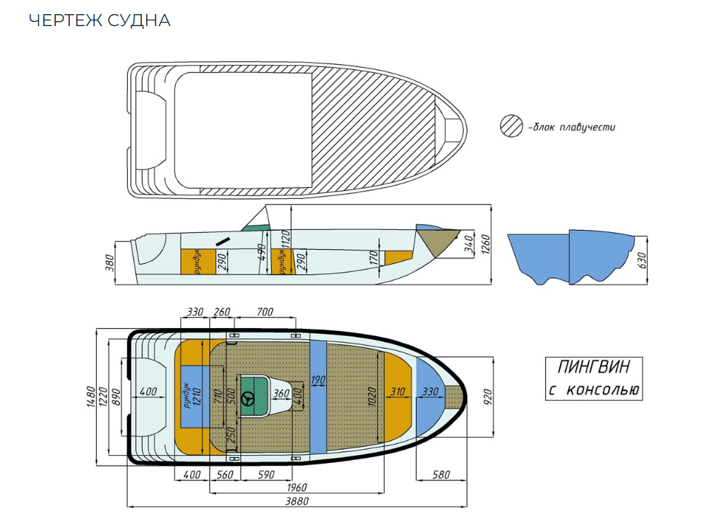 Стеклопластиковая лодка Пингвин с консолью (тримаран) в Рязани